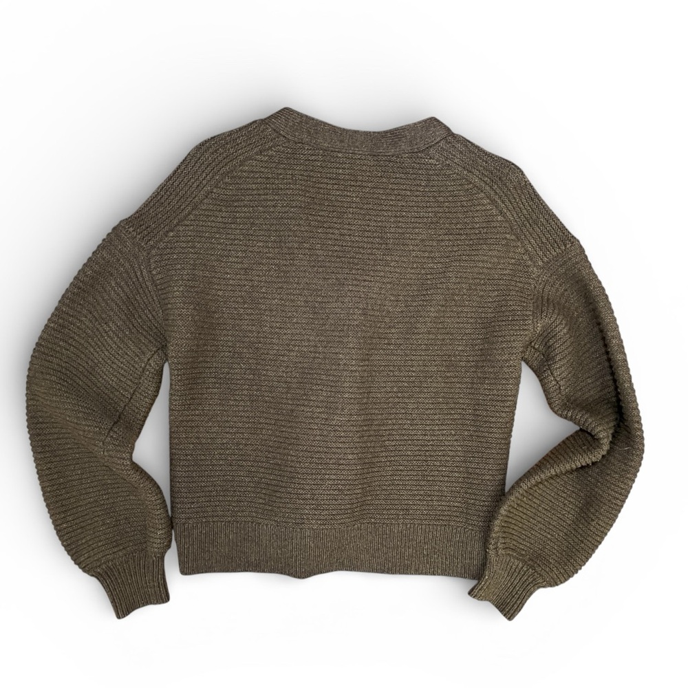 Madewell Olive Green Ribbed V-Neck Button Cardigan - Picture 3 of 5